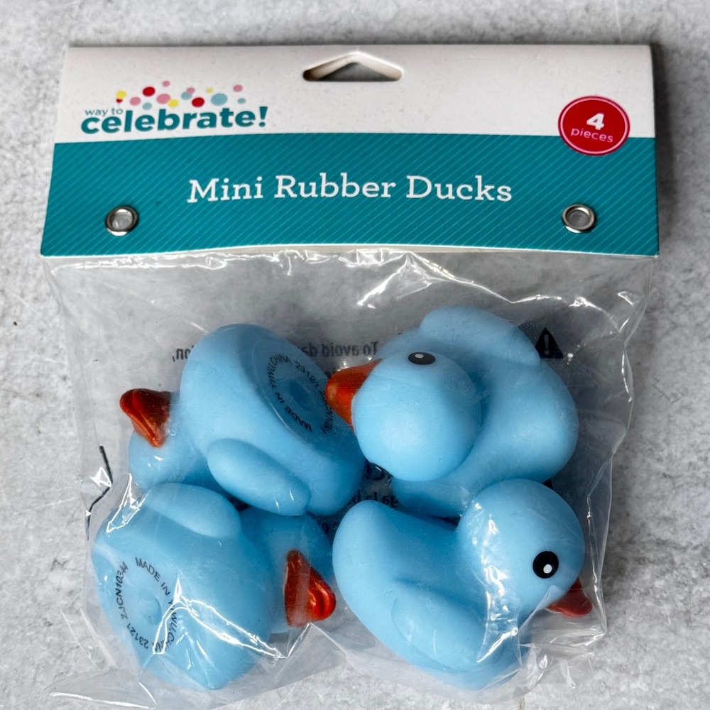Way to Celebrate Mini Rubber Ducks Blue 4 Piece Set WM328653 Party Favors